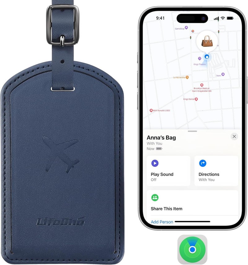 LifeChé Luggage Tags Built-in Anti-Loss Tracker, Luxury Leather Luggage Tags for Suitcase, Travel Bags, Backpacks, Travel Organizer for Lost Baggage Prevention (Navy Blue) - Image 1